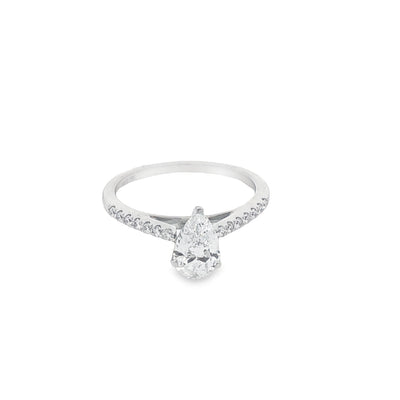 White Gold Pear Shaped Lab Grown Diamond Engagement Ring With Shoulder Diamonds