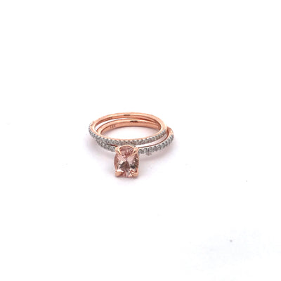 14Ct Rose Gold Natural Morganite And Diamond Bridal Ring Set.