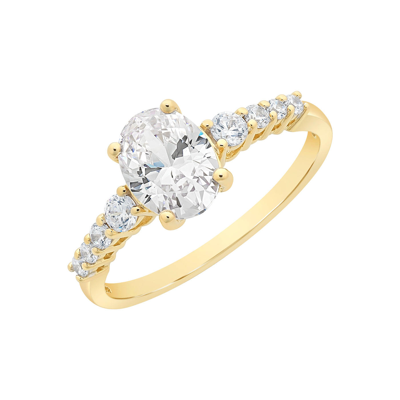 9Ct Yellow Gold Oval Cz Centre Stone And Shoulder Set Cz Ring