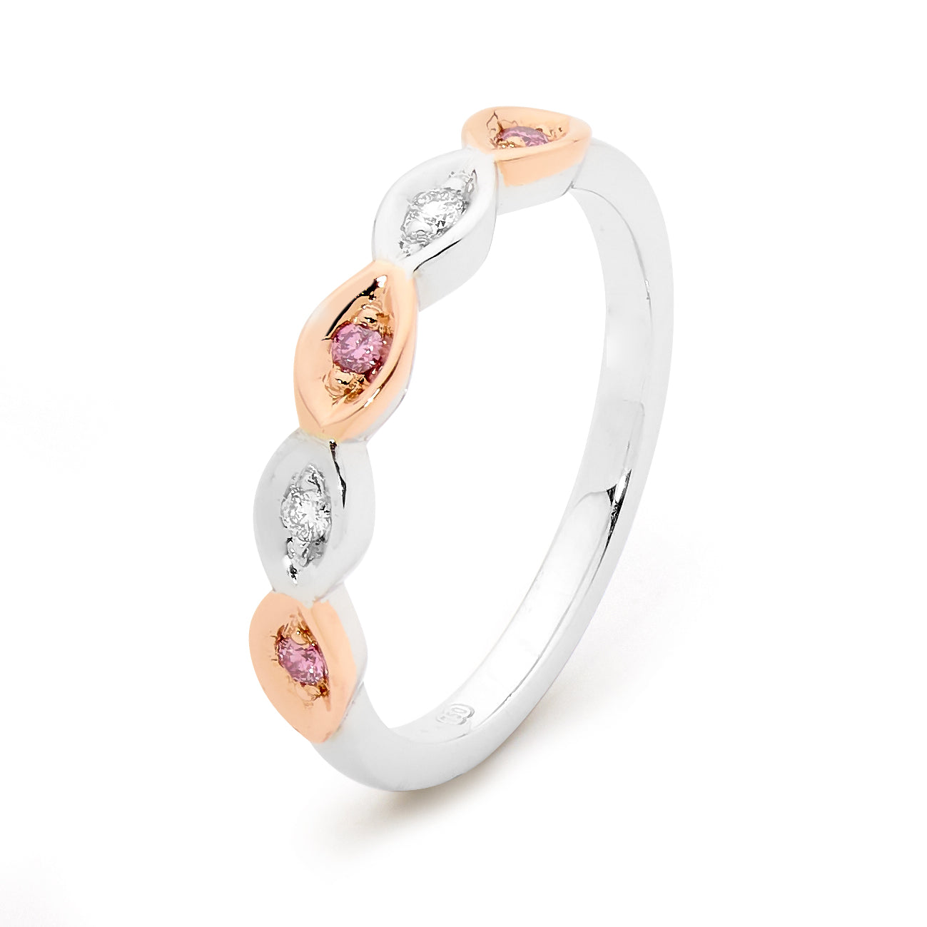 Ellendale Platinum And 18Ct Rose Gold Argyle White And Pink Champagne Diamond Wedding Band