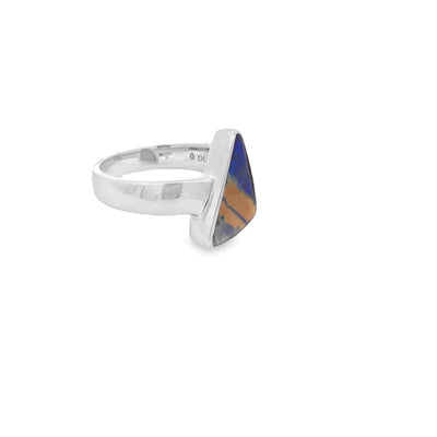 Sterling Silver Queensland Boulder Blue And Yellow Stripe Opal Ring 3.16Ct