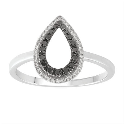 9K White Gold Black Pear Shape Diamond With White Diamond Halo Dress Ring Tdw 0.27Ct Hi I1 Size N