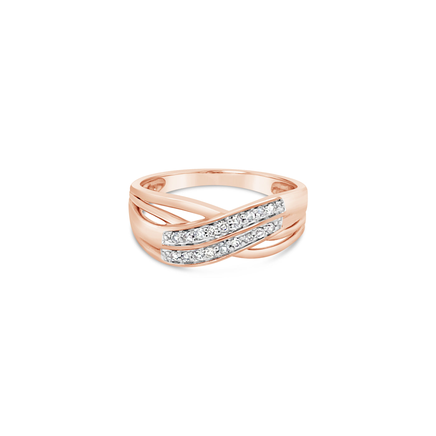 10Ct Rose Gold Diamond Set Double Crossover Ring Tdw=0.15Ct Gh Si3
