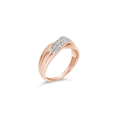 10Ct Rose Gold Diamond Set Double Crossover Ring Tdw=0.15Ct Gh Si3