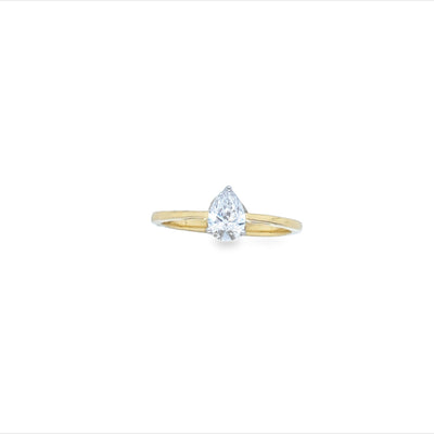14Ct Yellow Gold Lab Grown Pear Shaped Diamond Engagement Ring TDW 0.50CT EVS Has GS Lab Cert