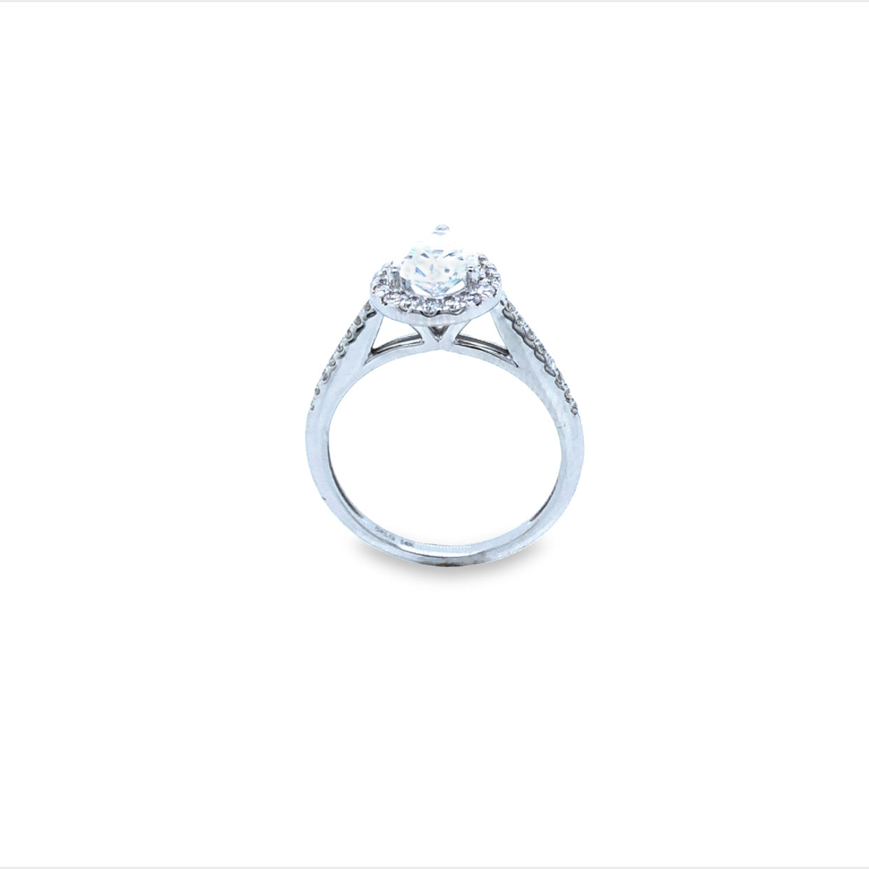 14Ct White Gold Lab Grown Pear Shaped Halo Diamond Engagement Ring TDW 1.25Ct EVS Has GS Lab Cert