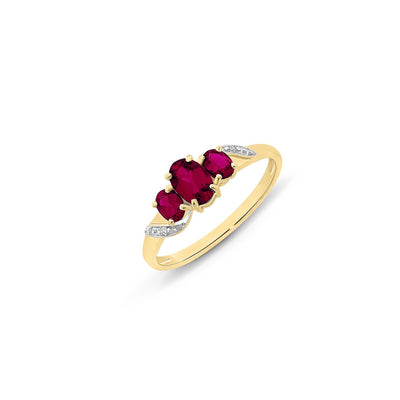 Yellow Gold Created Oval Ruby Trilogy Ring