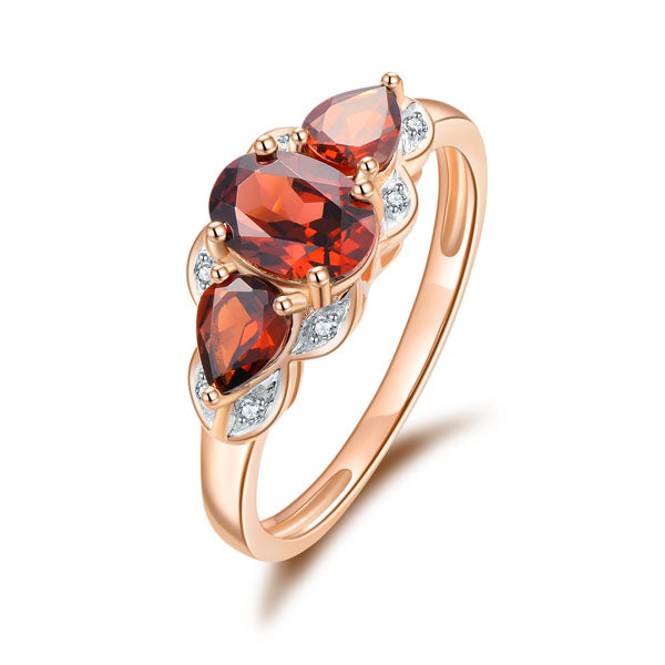 9Ct Yellow Gold Oval And Pear Shaped Garnet And Diamond Ring