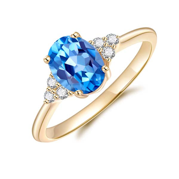9Ct Yellow Gold Oval Blue Topaz And Diamond Ring