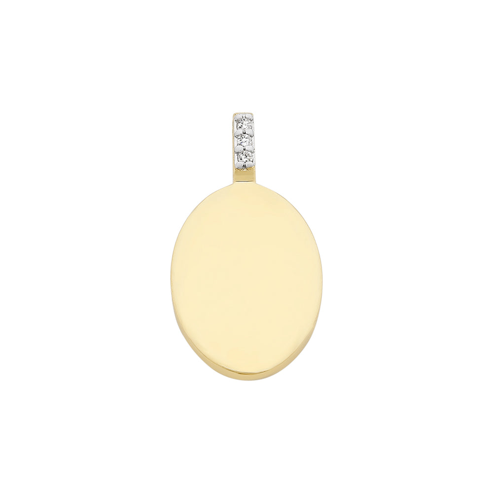 9Ct Yellow Gold Oval Disc Pendant With Diamond Set Bail