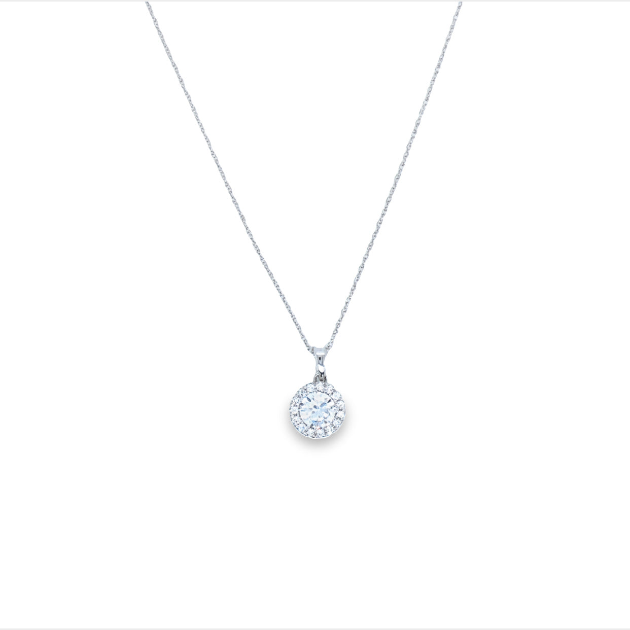 14Ct White Gold Lab Grown Round Brilliant Cut Halo Diamond Martini Pendant TDW 0.60Ct EVS Has GS Lab Cert. Has Complimentary White Gold Chain.