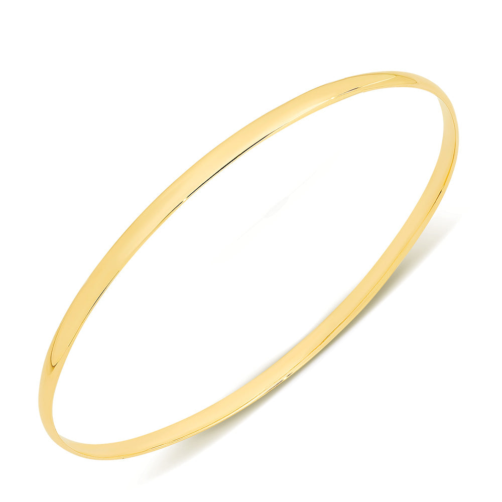 9Ct Yellow Gold 3Mm Half Round Solid Bangle Size 65