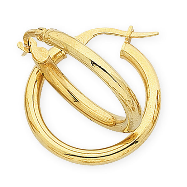 9Ct Yellow Gold Silver Filled Plain Hoop Earrings 15Mm