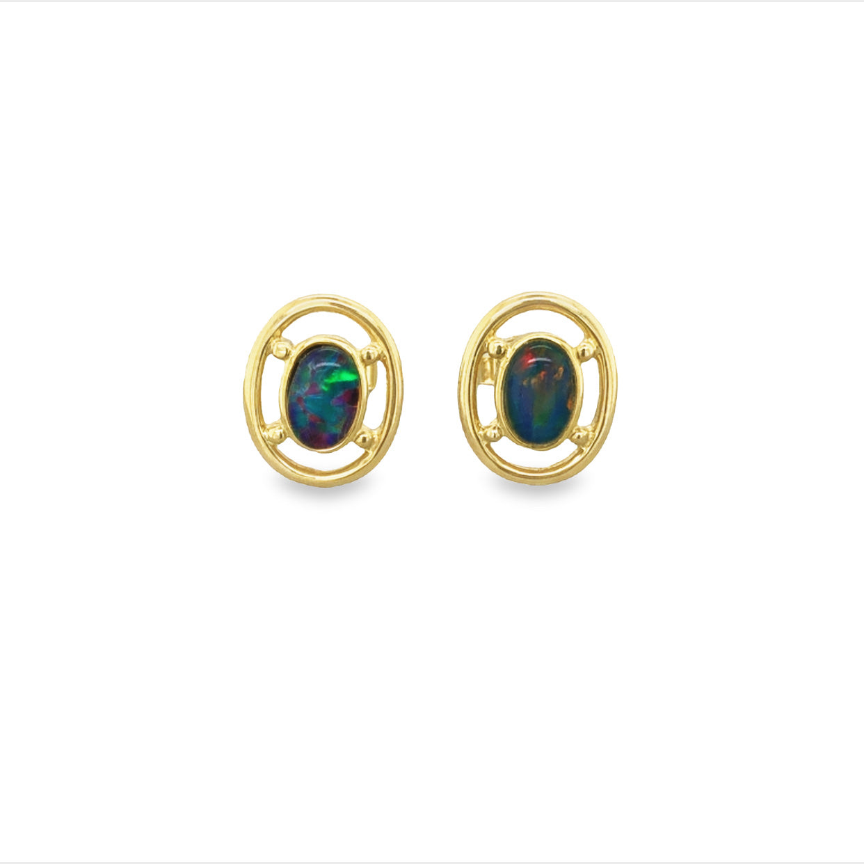 9Ct Yellow Gold Oval Triplet Opal Bezel Set Stud Earrings