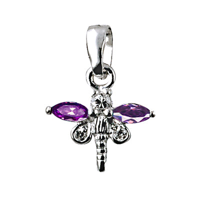 Sterling Silver Dragonfly Pendant With Purple And White Cubic Zirconiums