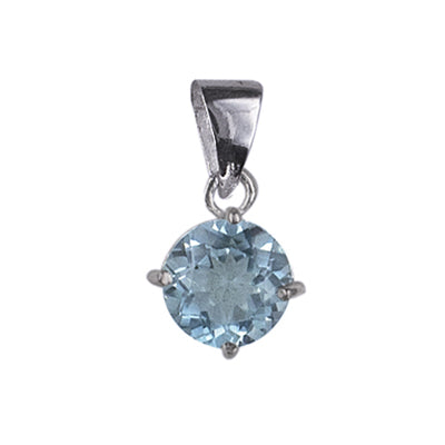 Sterling Silver 7Mm Round Blue Topaz Pendant