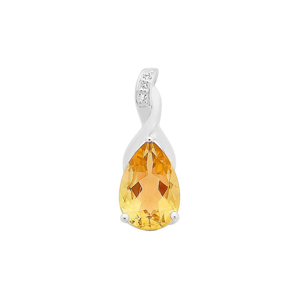 Sterling Silver Citrine & Cz Pendant With Sterling Silver Chain