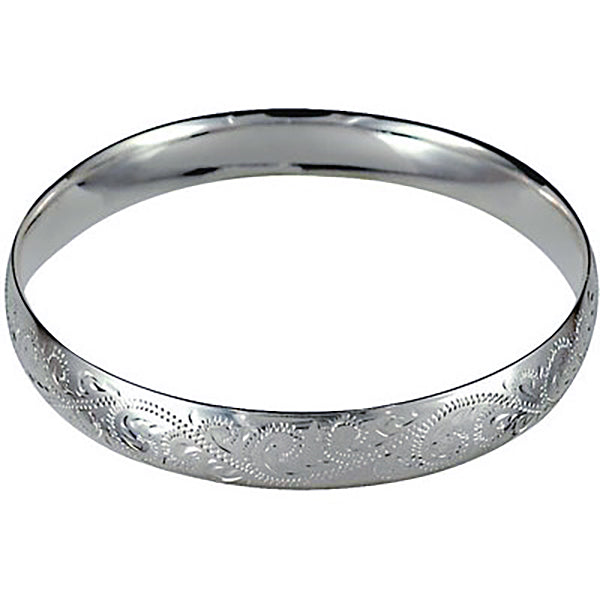Sterling Silver 10Mm Hand Eng Solid Comfort Fit Bangle