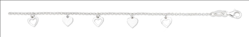 Sterling Silver Hearts Anklet