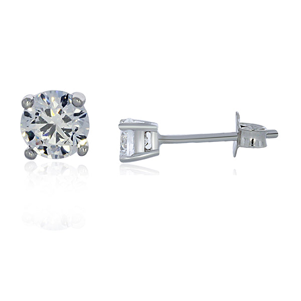 Sterling silver rhodium plated 4mm round cubic zirconia studs