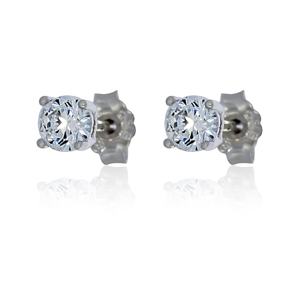 Sterling silver rhodium plated 4mm round cubic zirconia studs