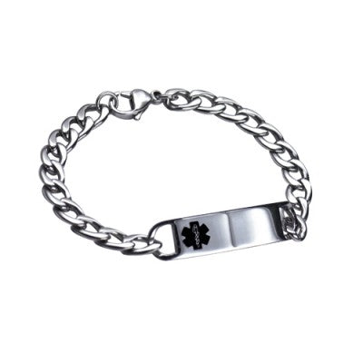 Stainless Steel Medic Alert ID Bracelet Curb Link 18cm