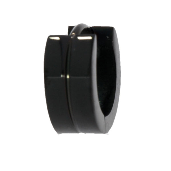 Stainless Steel Polished Black Ion Plated Single Gents Huggie With Line Detail