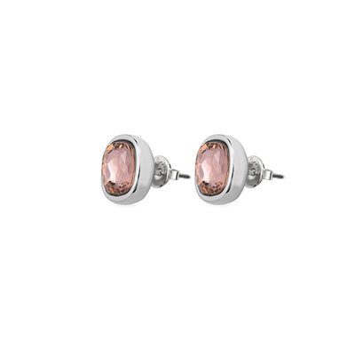 Mademoiselle. Silver-Plated Metal Alloy Stud Earrings With Pink Crystals.