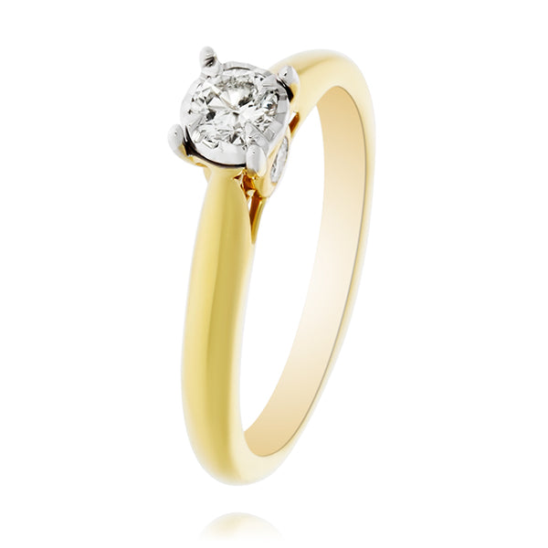 Yellow Gold Solitaire Engagement Ring With Accent Diamonds