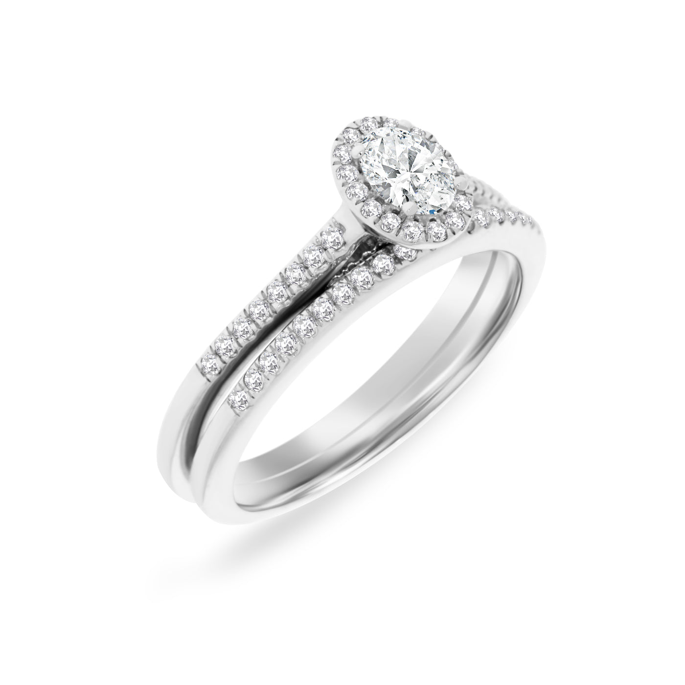 White Gold Oval Diamond Halo Bridal Set