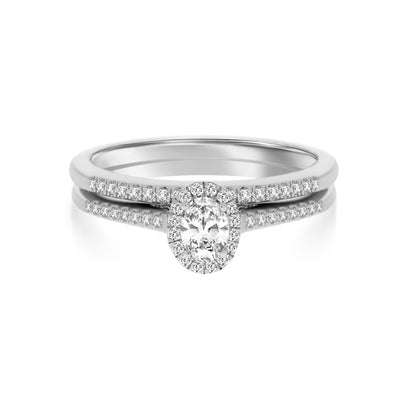 White Gold Oval Diamond Halo Bridal Set