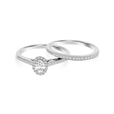 White Gold Oval Diamond Halo Bridal Set