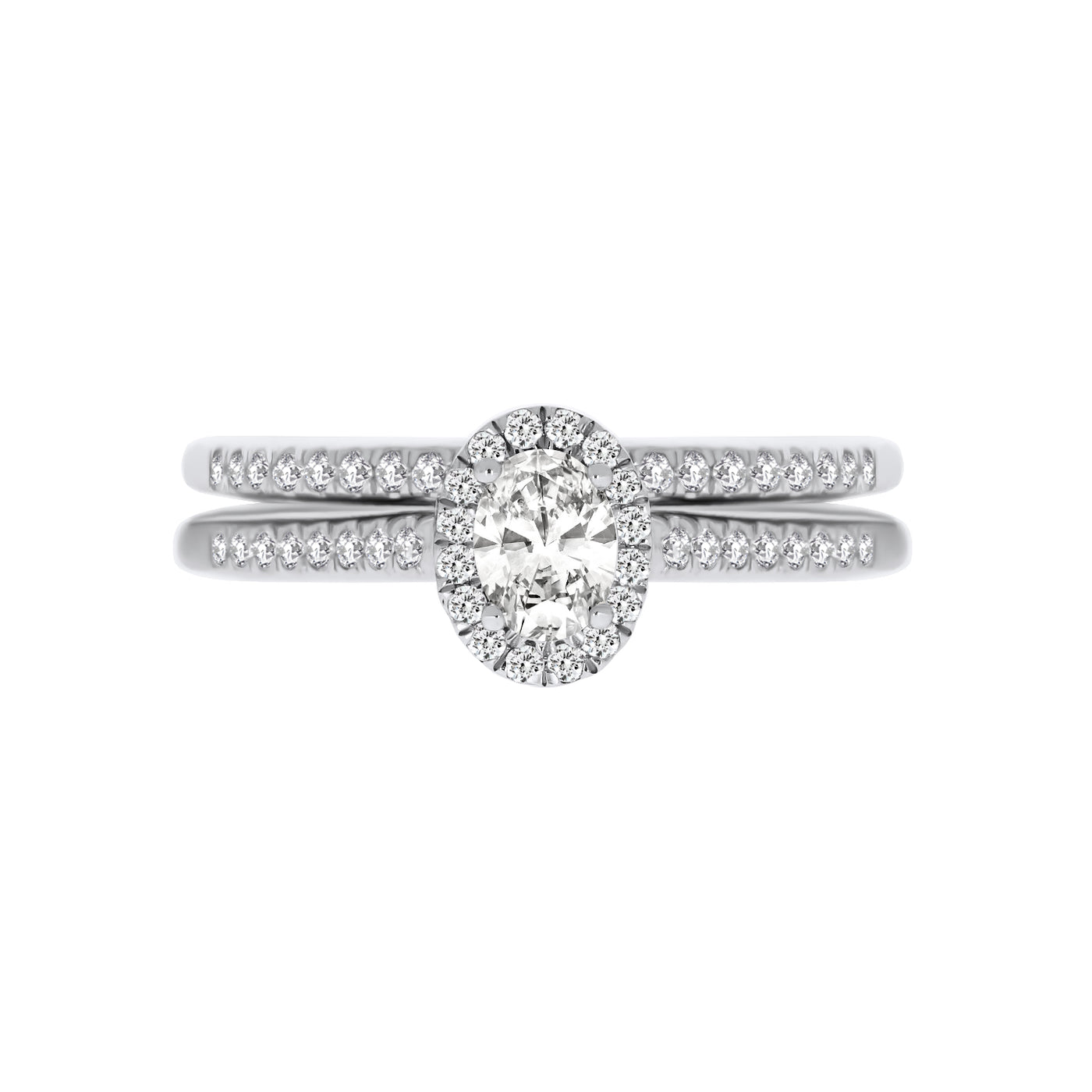 White Gold Oval Diamond Halo Bridal Set