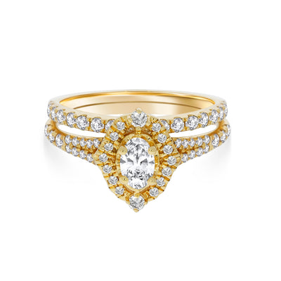 Yellow Gold Oval Halo Diamond Bridal Set.