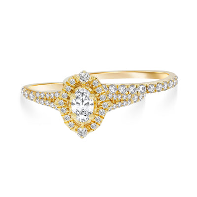 Yellow Gold Oval Halo Diamond Bridal Set.