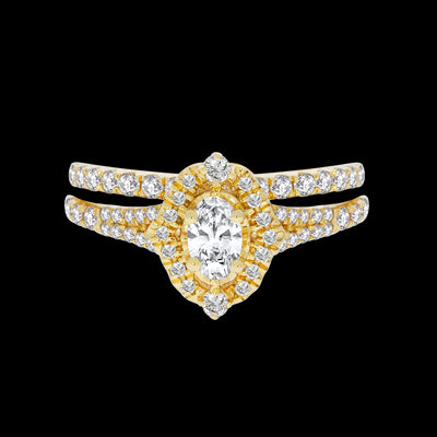 Yellow Gold Oval Halo Diamond Bridal Set.