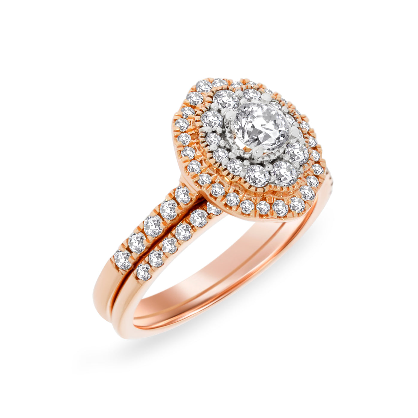 Rose Gold Double Halo Diamond Bridal Se