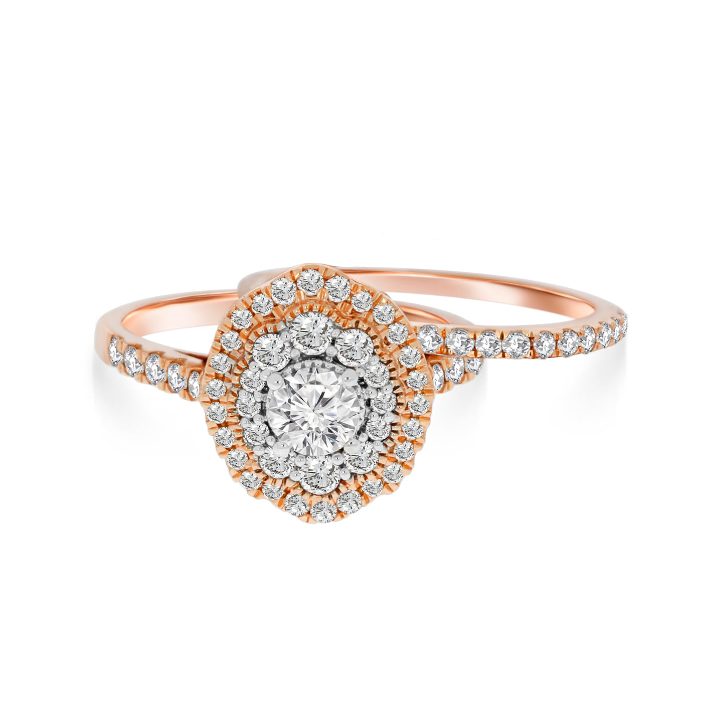 Rose Gold Double Halo Diamond Bridal Se