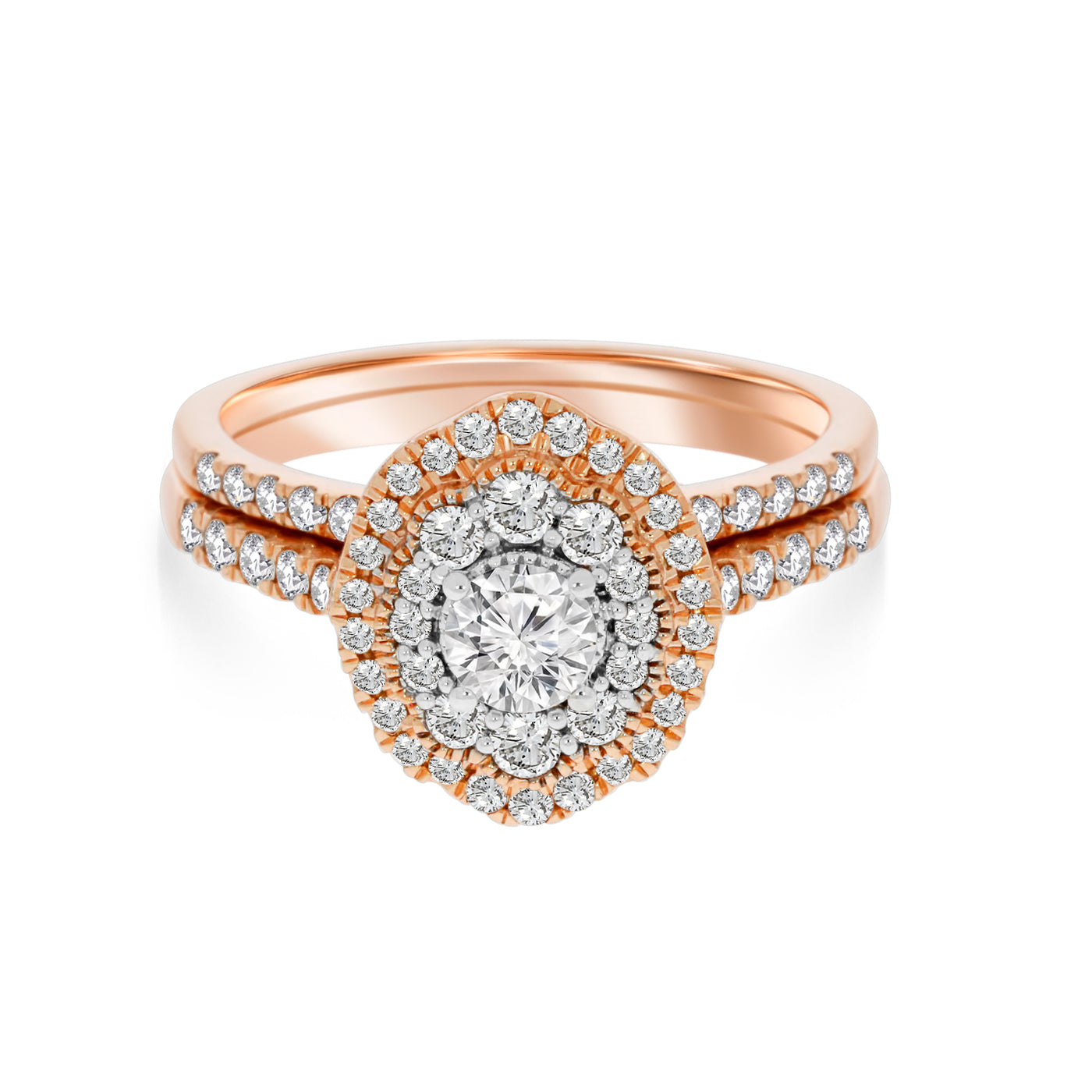 Rose Gold Double Halo Diamond Bridal Se