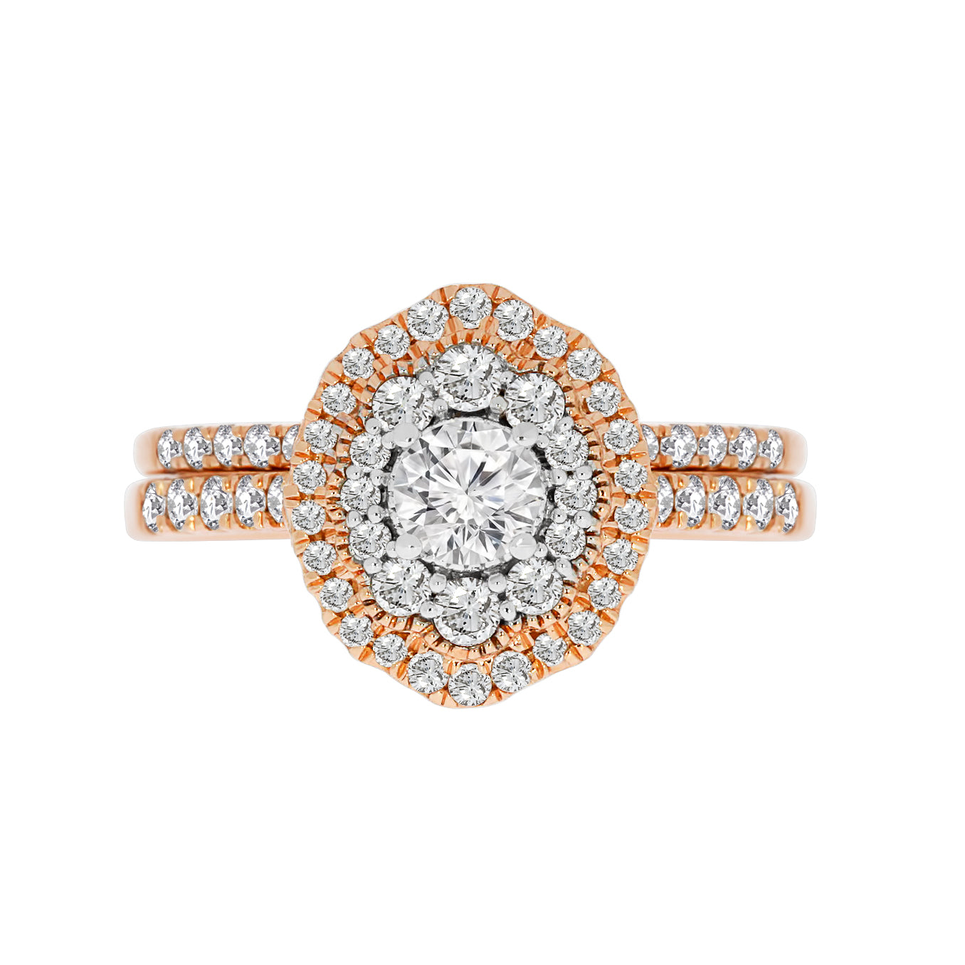 Rose Gold Double Halo Diamond Bridal Se