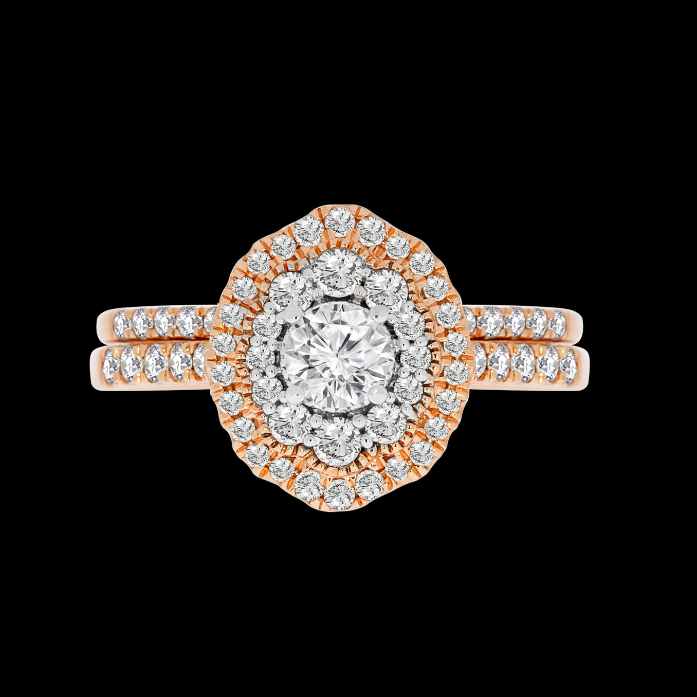 Rose Gold Double Halo Diamond Bridal Se