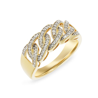 Yellow Gold Diamond Set Cuban Chain Link Ring