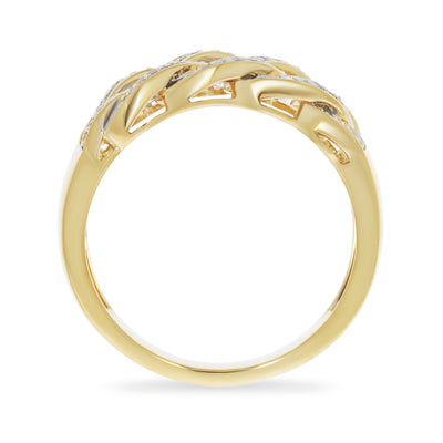 Yellow Gold Diamond Set Cuban Chain Link Ring