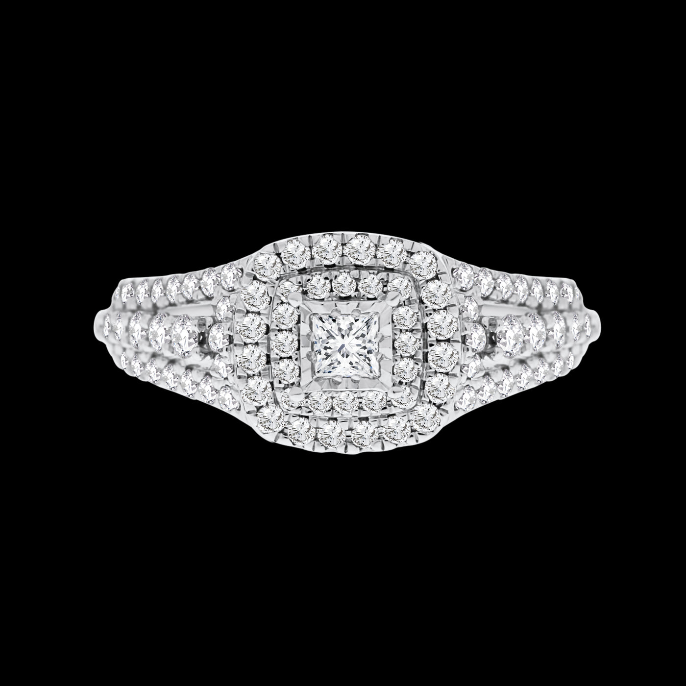 White Gold Diamond Princess Halo Engagement Ring