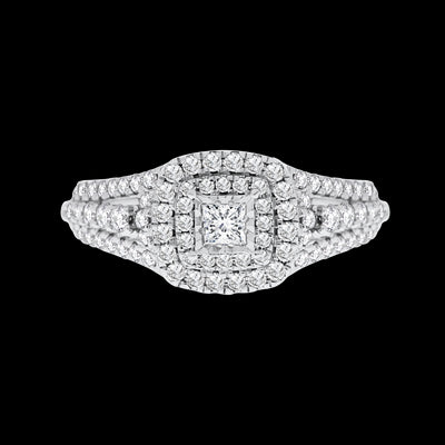 White Gold Diamond Princess Halo Engagement Ring