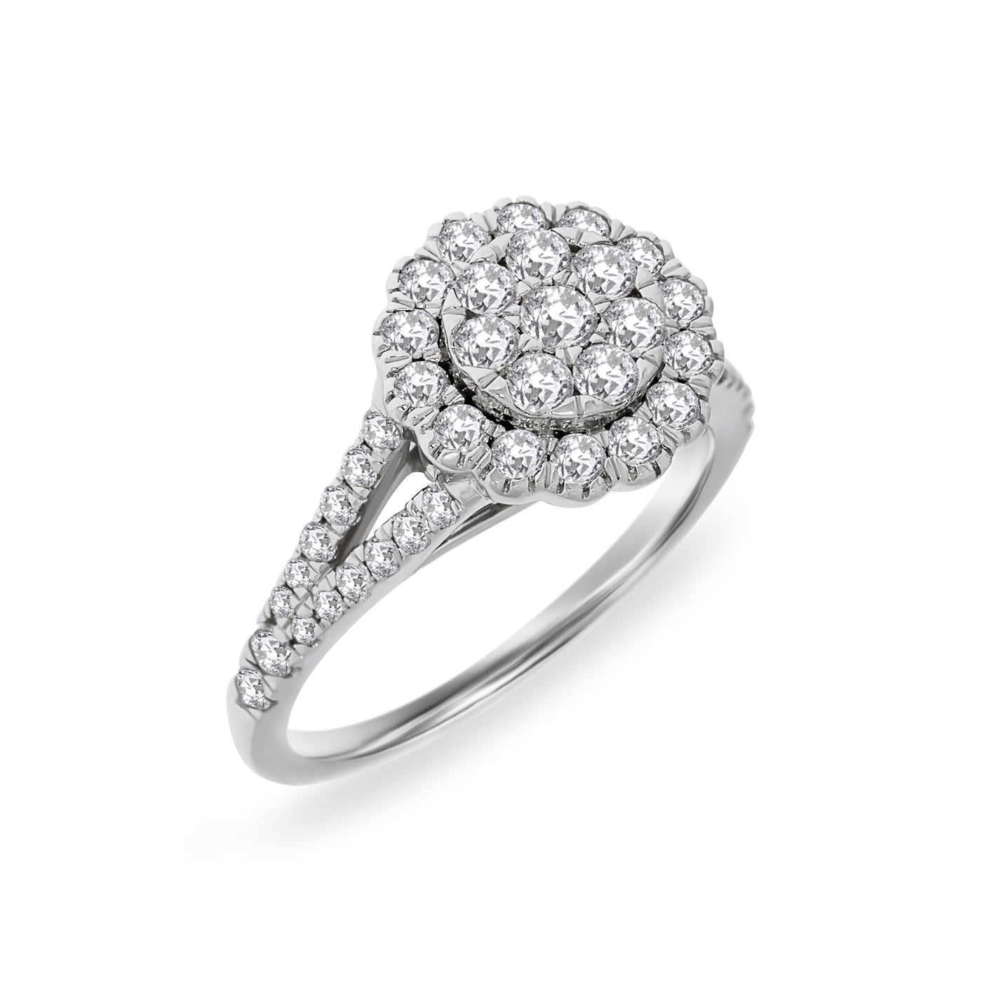 White Gold Diamond Pave Halo Engagement Ring