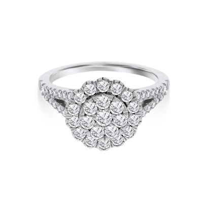 White Gold Diamond Pave Halo Engagement Ring