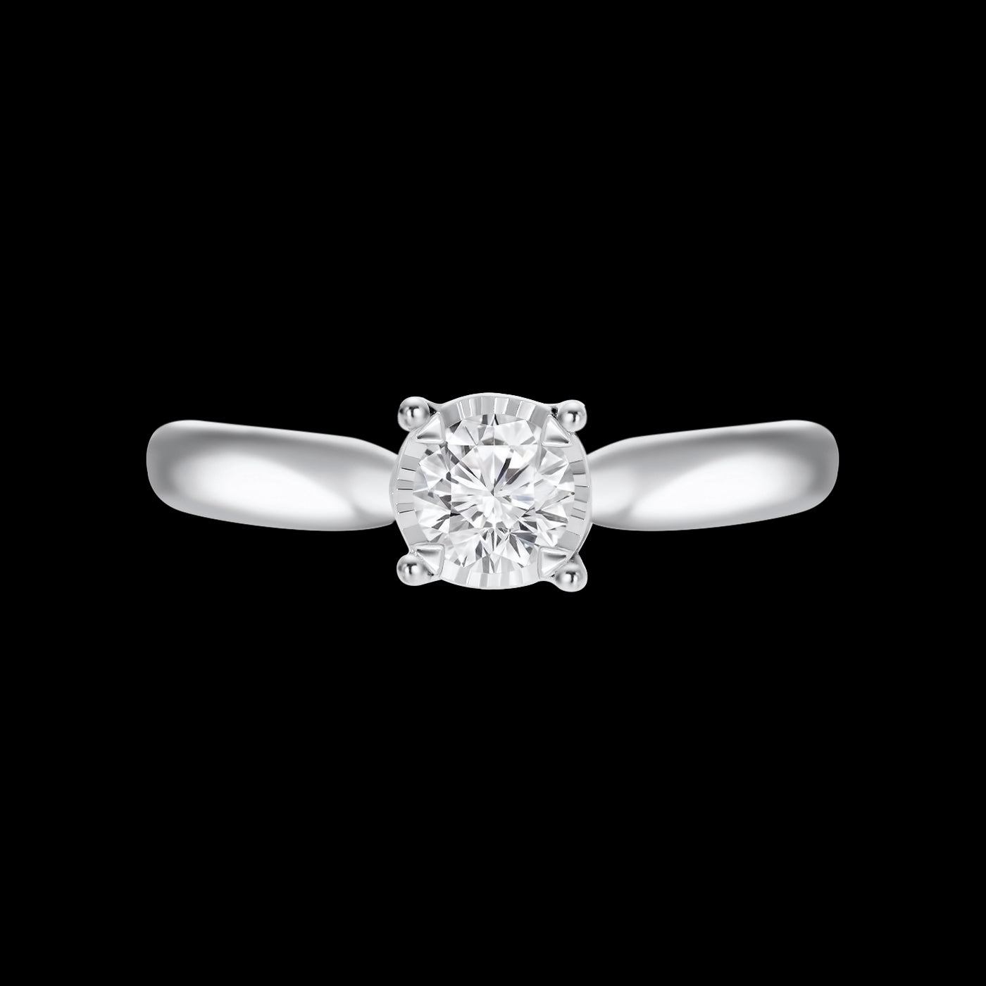 White Gold Round Brilliant Cut Solitaire Illusion Set Diamond Engagement Ring.