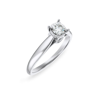 White Gold Round Brilliant Cut Solitaire Illusion Set Diamond Engagement Ring.