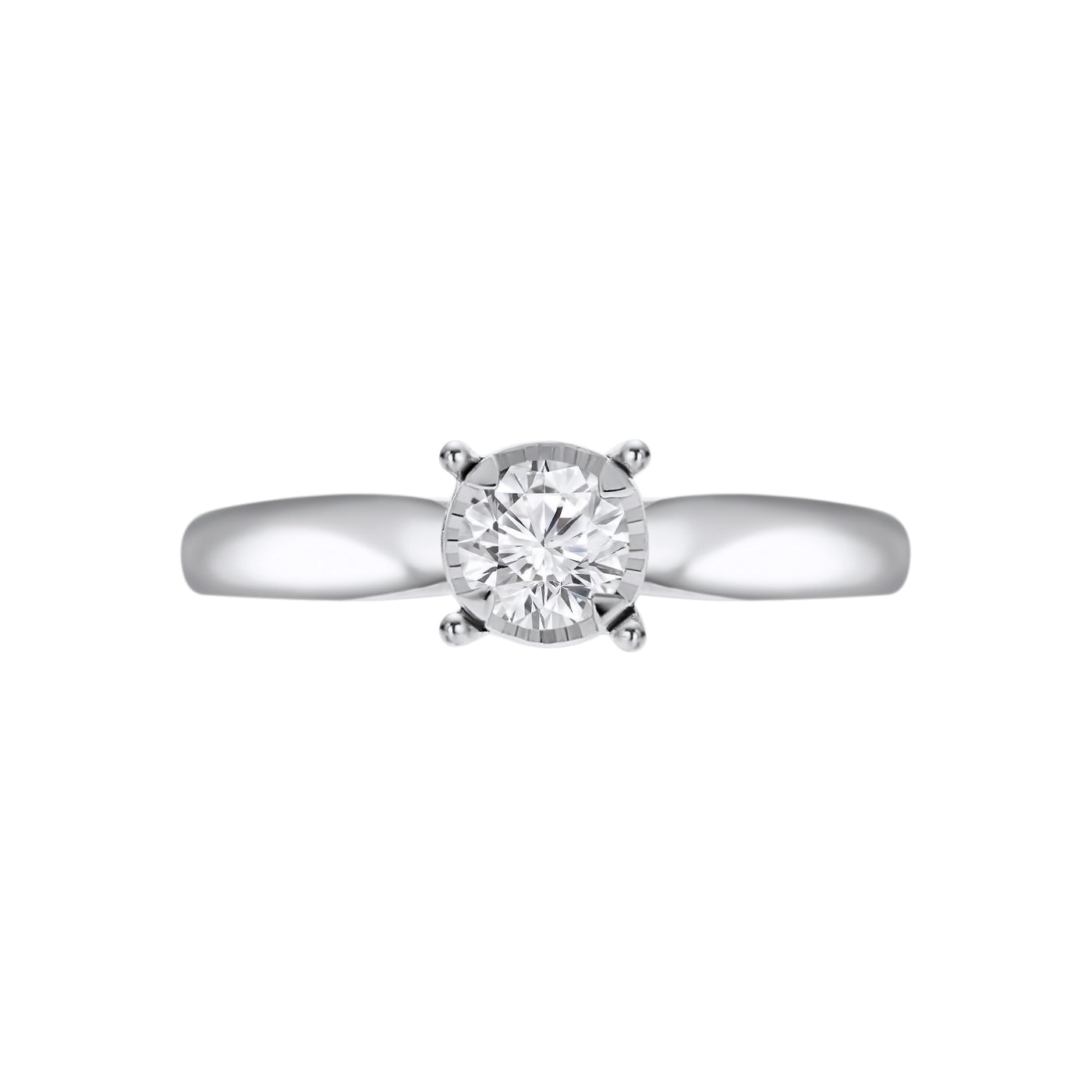 White Gold Round Brilliant Cut Solitaire Illusion Set Diamond Engagement Ring.